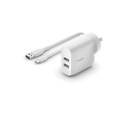 Belkin 24W Dual Wall Charger and USB-A to USB-C Cable - Universally compatible - White  Main Product Image