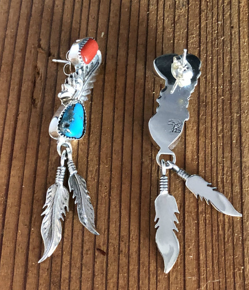 Navajo Coral n Turquoise Post Earrings
