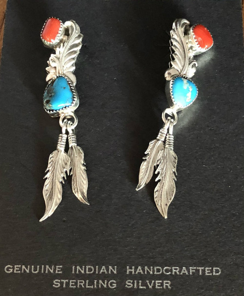 Turquoise n Coral Drop Earrings Turquoise n Coral Drop Earrings