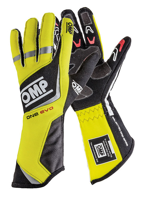 OMP RACING, INC. One Evo Gloves MY2015 Black/Fluo Yellow Lrg