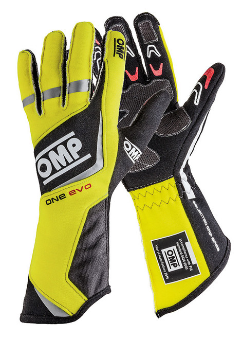 OMP RACING, INC. One Evo Gloves MY2015 Black/Fluo Yellow XS