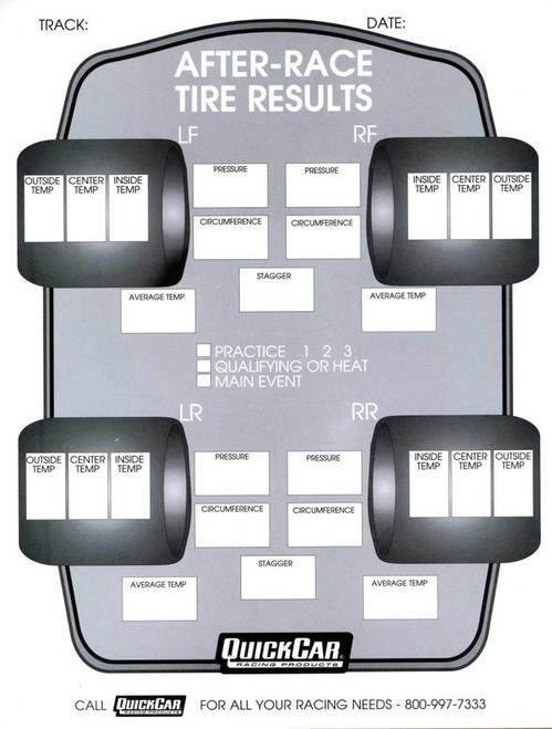 QUICKCAR RACING PRODUCTS After Race Tire Set-Up Forms (50 PK)