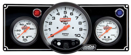 QUICKCAR RACING PRODUCTS 2-1 Gauge Panel OP/WT w/ 5in Tach Black