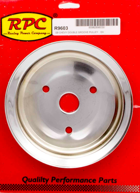 RACING POWER CO-PACKAGED SBC 2GROOVE CRANK PULLEY SHORT PUMP CHROME