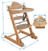 Baby High Chair Natural Solid Wood w/Tray Pad Safety Straps