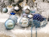 16pcs 8cm Blue Silver Leaves Merry Christmas Bauble Ornaments
