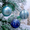 16pcs 8cm Blue Silver Leaves Merry Christmas Bauble Ornaments