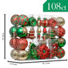 108pcs Red Green Gold Christmas Bauble Ornaments