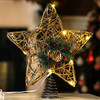 26cm Vintage Rattan Star Christmas Tree Topper with Pine Cone Berries and LED Lights