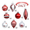 Set of 24 Red and Silver White Glass Christmas Ornaments