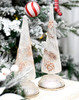 Set 2 Christmas Glass Tree with Pine Cone Twigs Patterns and LED Lights, 36/32cm Tall