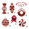 Set of 10 Luxury Candy Red White Glass Christmas Ornaments