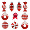 Set of 10 Luxury Candy Red White Glass Christmas Ornaments