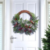 61cm Christmas Half Wreath with Pine Cones Berries and LED Lights