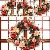 61cm Christmas Wreath with White Poinsettia Red Balls and LED Lights