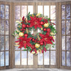 61cm Christmas Wreath with Red Gold Ball Poinsettia and LED Lights
