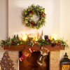 61cm Christmas Wreath with Red Berry Pine Cone and LED Lights