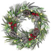 61cm Christmas Wreath with Red Berry Pine Cone and LED Lights