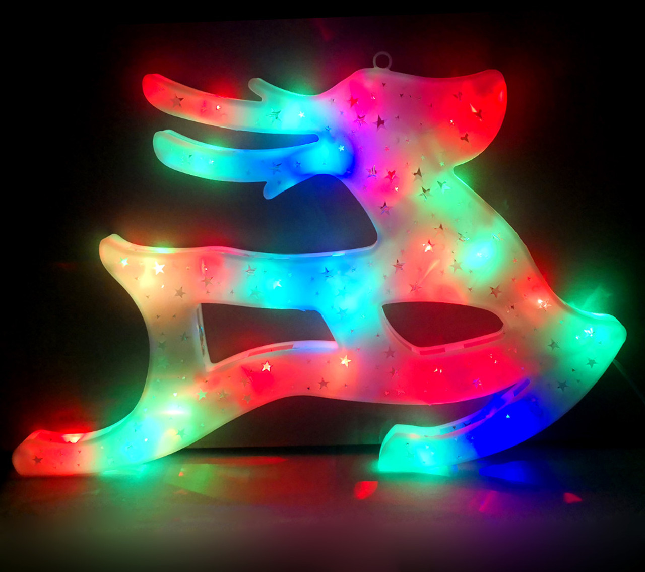 42cm Wide 30 Led Changing Colours Christmas Reindeer Shape Window