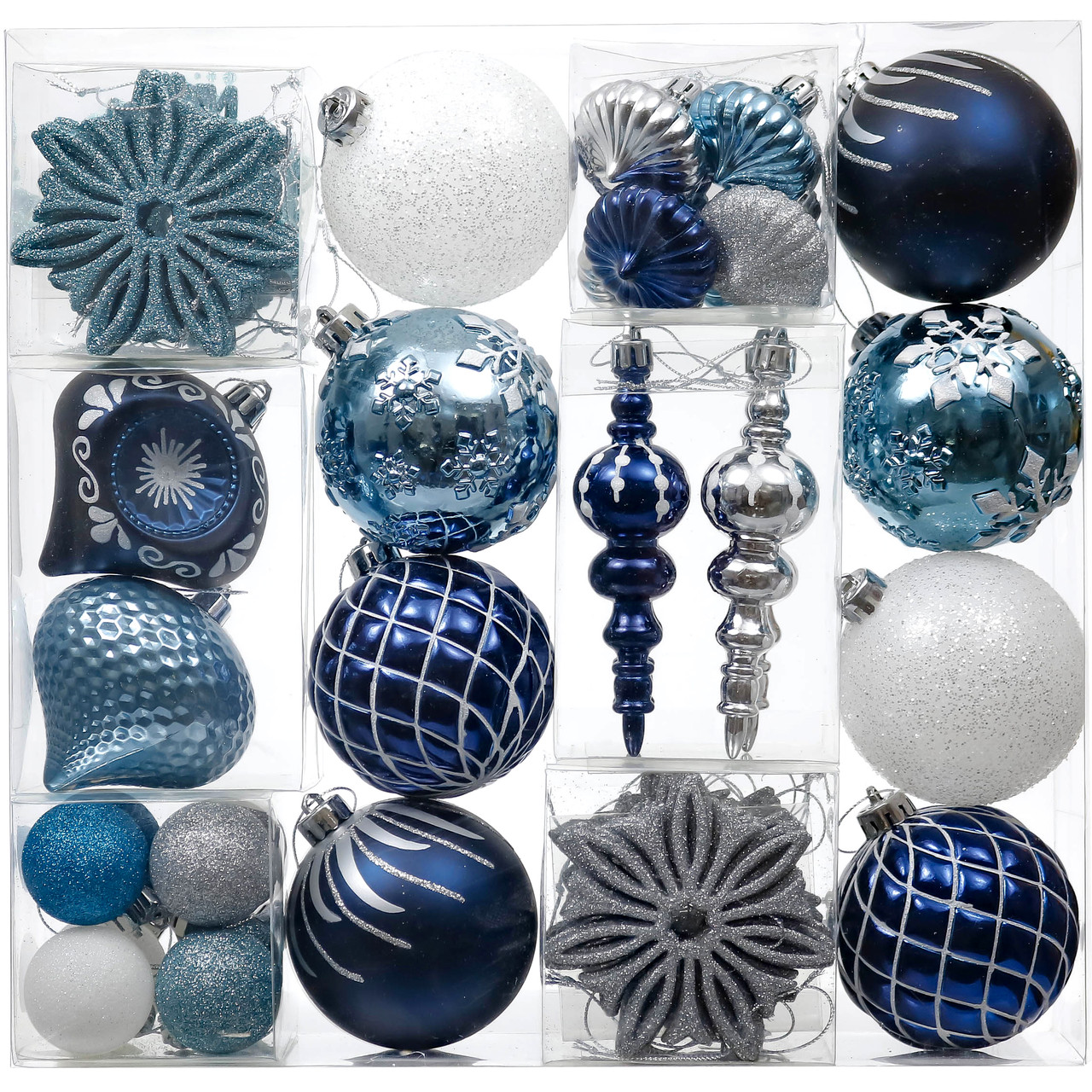 70pcs Blue Silver Winter Wishes Christmas Ornaments