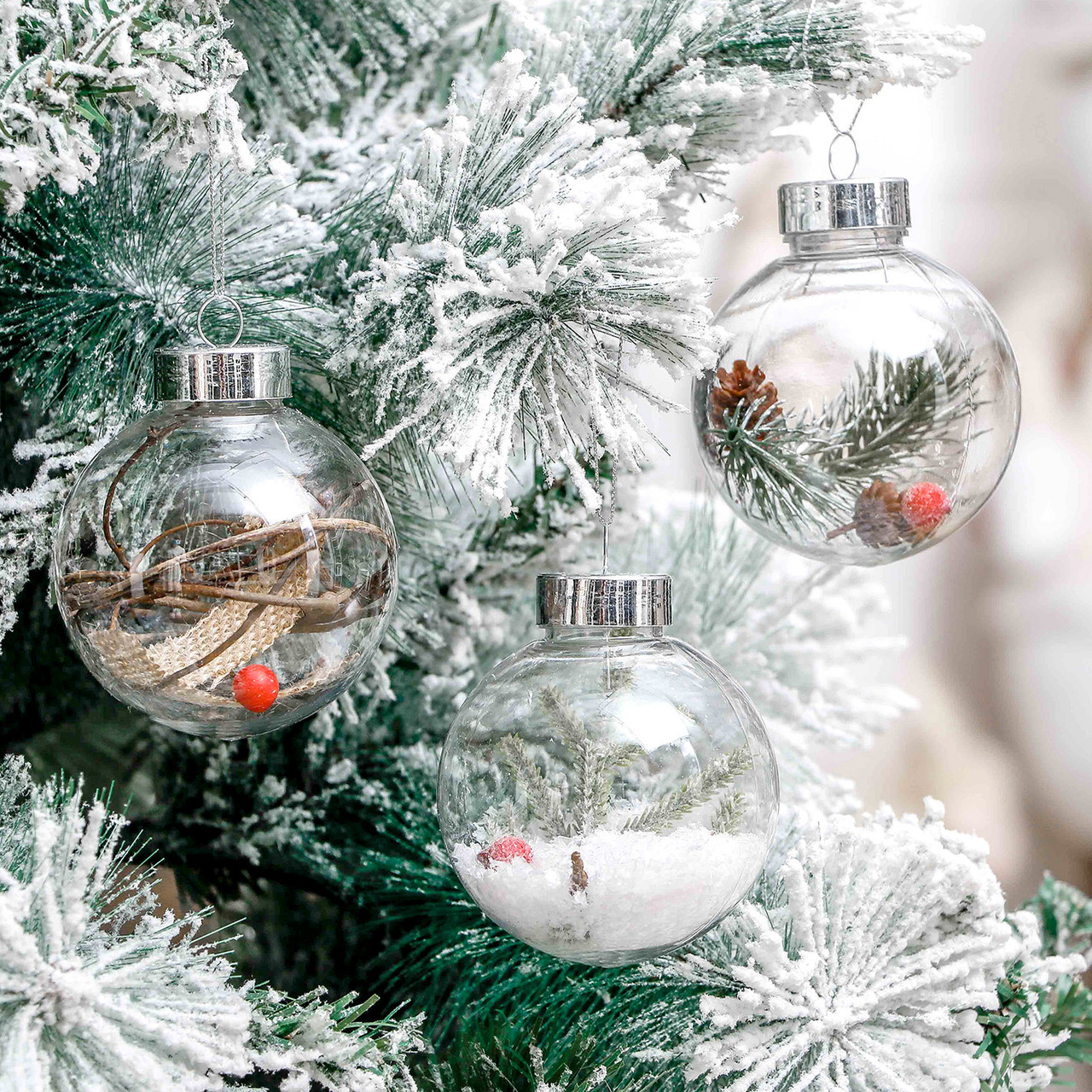 16pcs 8cm Transparent Clear Christmas Bauble Ornaments