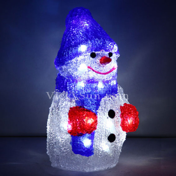 23CM Acrylic Snowman with Blue Hat LED Lights