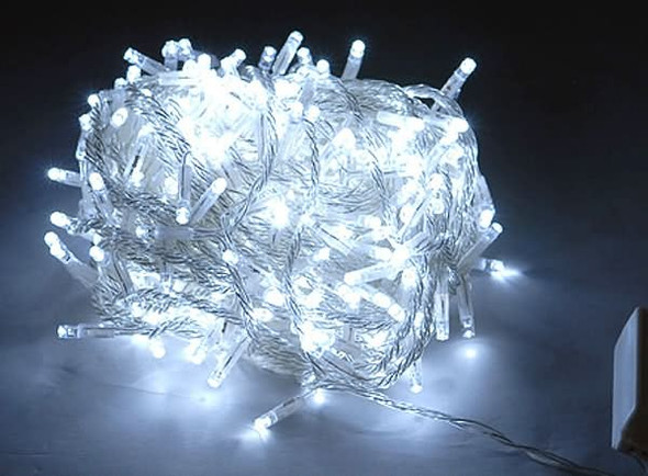 55M 600 LED IP44 White Christmas Wedding Party Fairy Lights with 8 Functions (Clear Cable)