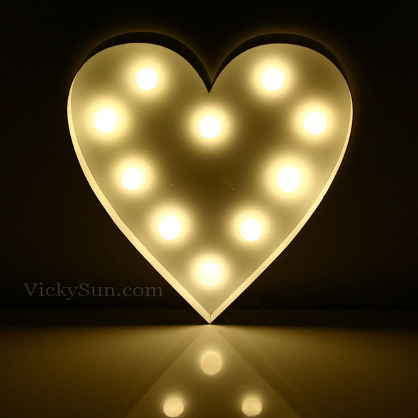 26CM 3D Love Heart Shape Sign With LED Warm White Lights Metal Frame
