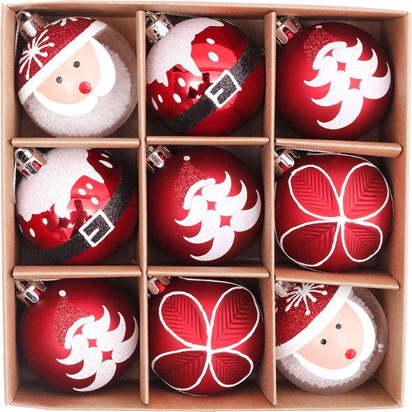9pcs 6cm Red White Santa Claus Inspired Christmas Bauble Ornaments