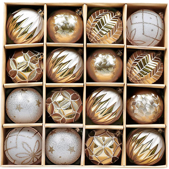 16pcs 8cm Golden White Merry Christmas Bauble Ornaments