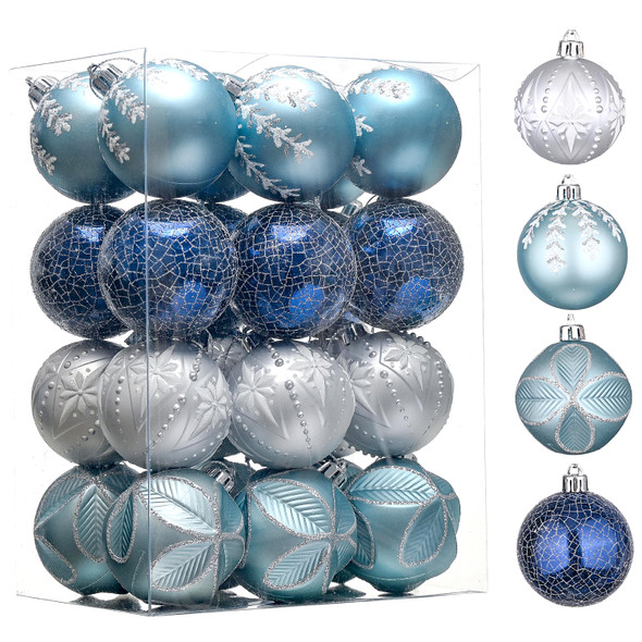 80pcs Blue Silver Owl Christmas Bauble Ornaments