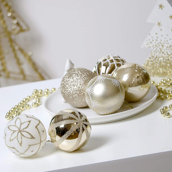 30pcs 6cm White Gold Christmas Bauble Ornaments