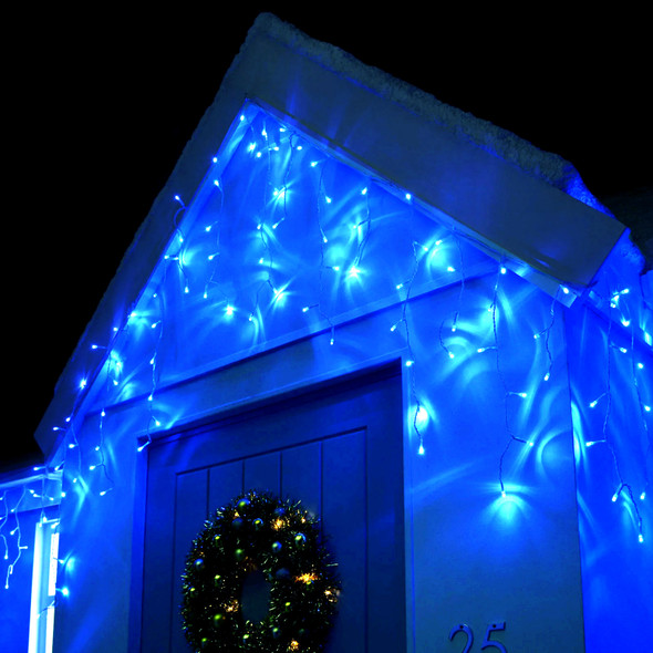 LED blue icicle lights clear wire