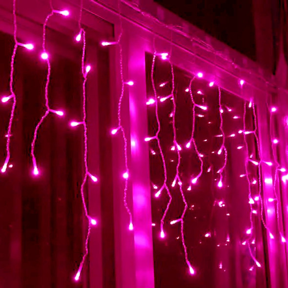 LED pink icicle lights clear wire