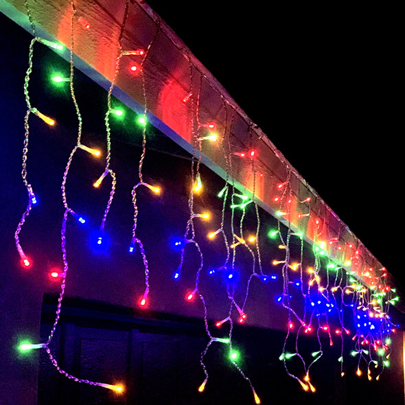 LED multi colours icicle lights clear wire