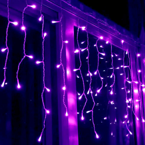 LED purple icicle lights clear wire