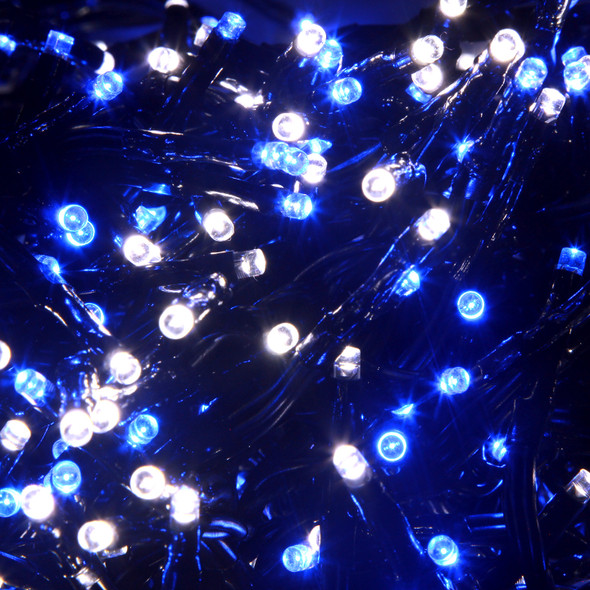 12.6M 1000 LED Blue and White Cluster Fairy Lights with 8 Memory Functions