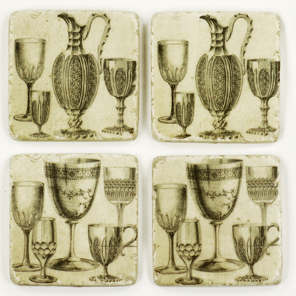 Set 4 French Country Shabby Chic Marble Pitcher/Cups Coasters