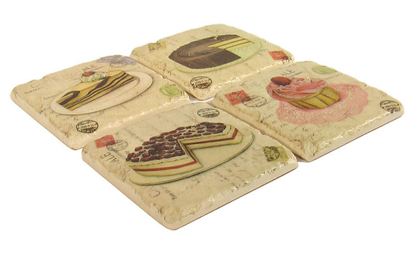 Set 4 French Country Shabby Chic Marble Cake Coasters