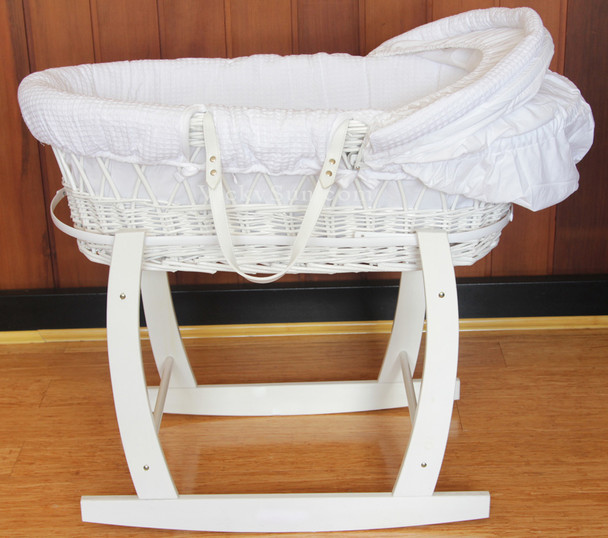 White Baby Wicker Basket with Head to Toe Rocking Stand