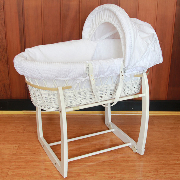 White Baby Wicker Basket with Side Rocking Stand