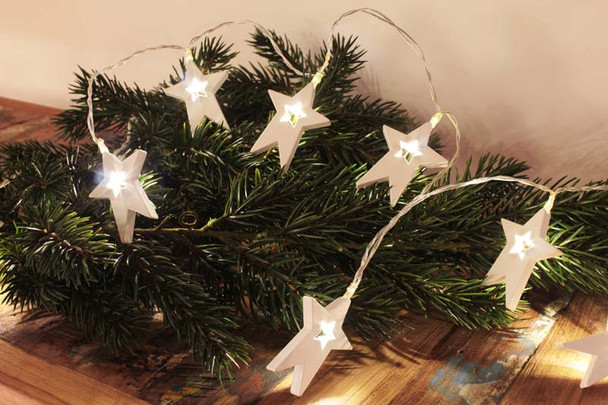 1.6M LED Natural White Wooden Stars String Lights