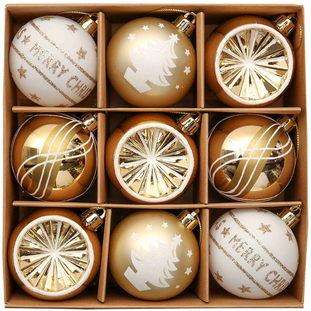 9ct 6cm Golden White Merry Christmas Bauble Ornaments