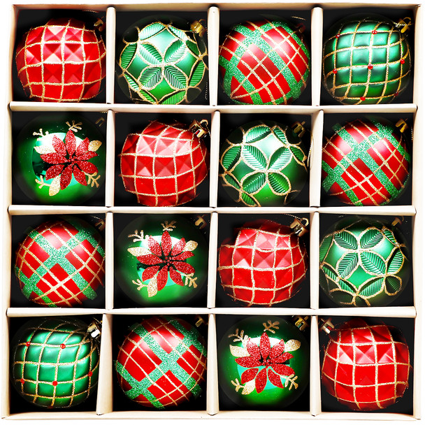 16pcs 8cm Red Green Gold Christmas Bauble Ornaments