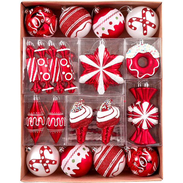 60pcs Red White Candy Collection Christmas Bauble Ornaments