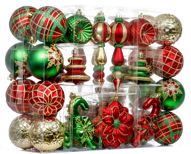 108pcs Red Green Gold Christmas Bauble Ornaments