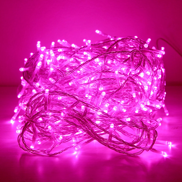 LED pink fairy lights 8 memory functions clear wire