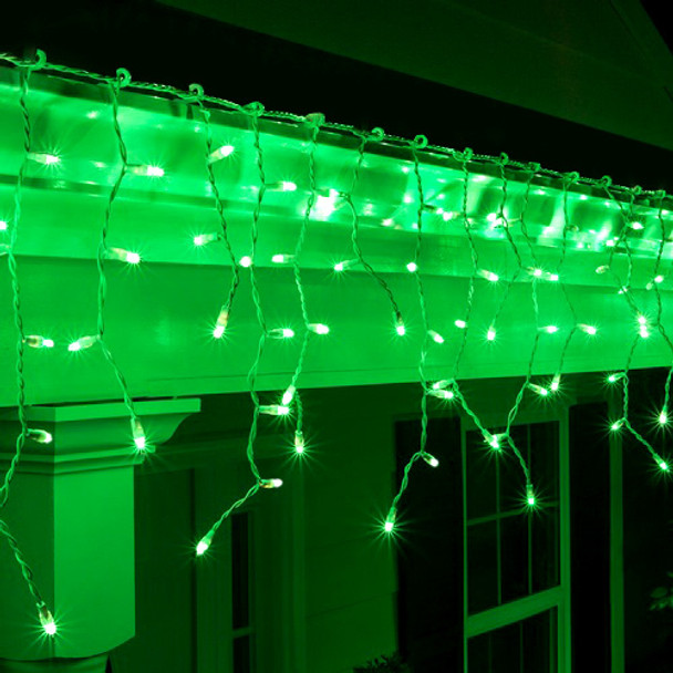 LED green icicle lights clear wire