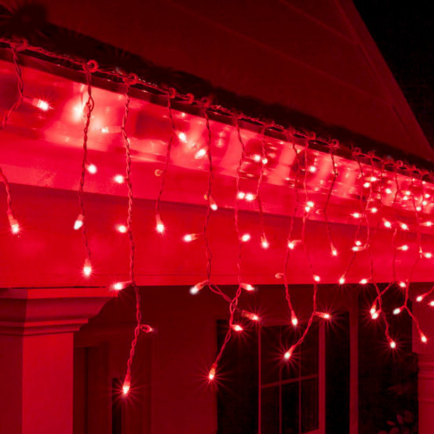 LED red icicle lights clear wire