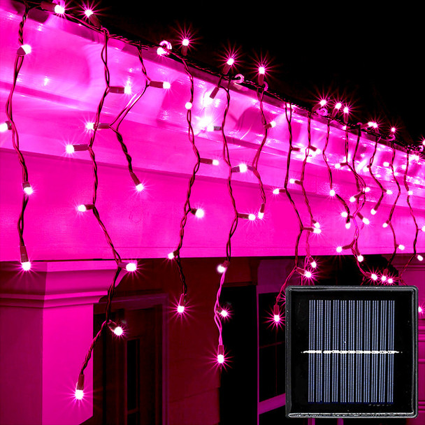 LED pink solar icicle lights green wire